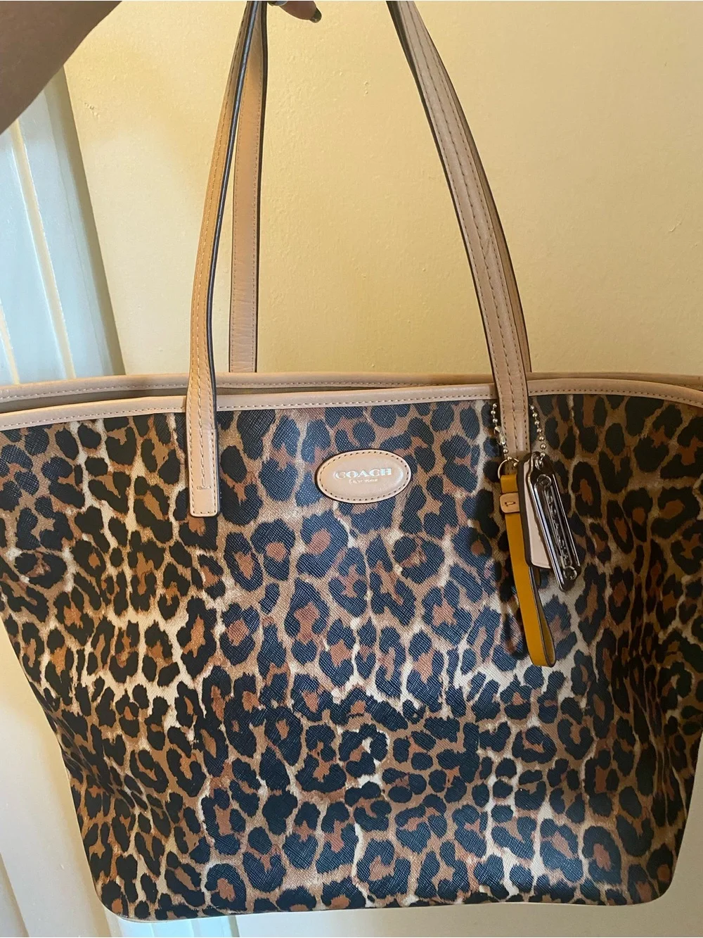 Coach Leopard-Print Tote with Tan Trim